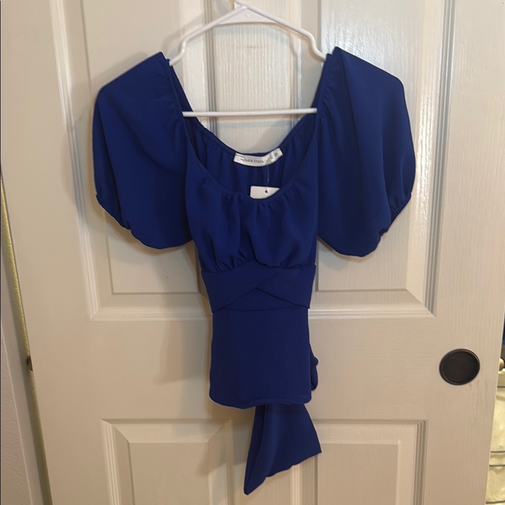 Alrtrd State Elegant Blue Puff Sleeve Top